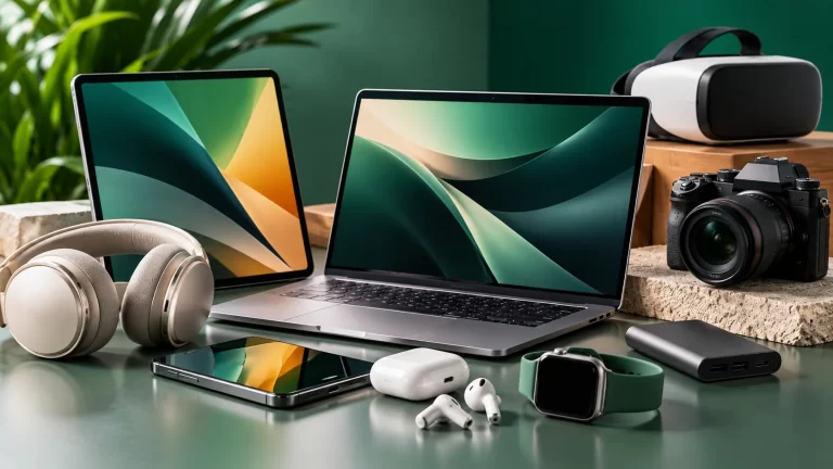 Electronic devices including a laptop, tablet, phone, camera, headphones, smartwatch and virtual reality headset